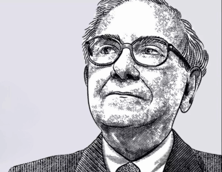 Warren Buffett portrait with financial charts, illustrating investing lessons for everyday investors – accountant in Motueka insights.